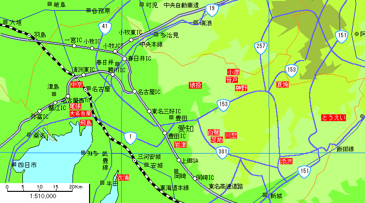愛知県北部温泉地図