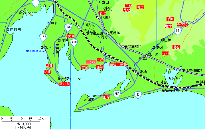 愛知半島方面温泉地図