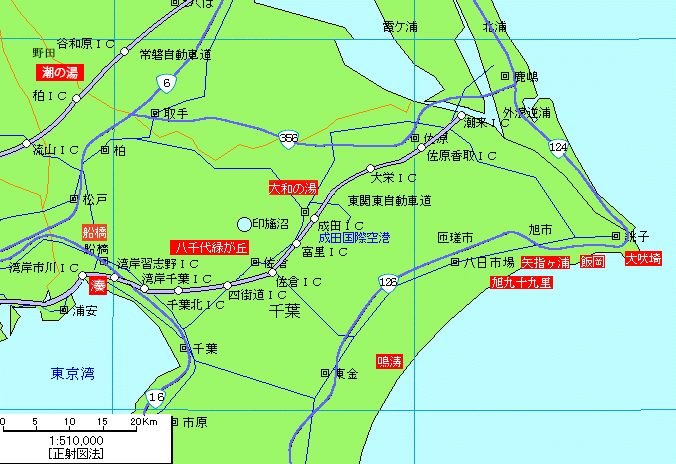 千葉県北部温泉地図