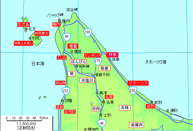 北海道温泉地図 道北 稚内 名寄 利尻 心を癒す日本温泉ネットワーク