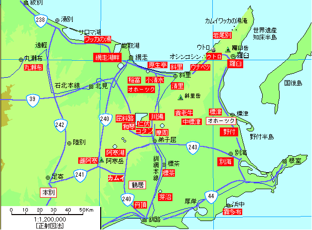 北海道・道東温泉地図
