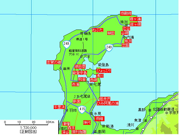 石川能登方面温泉地図