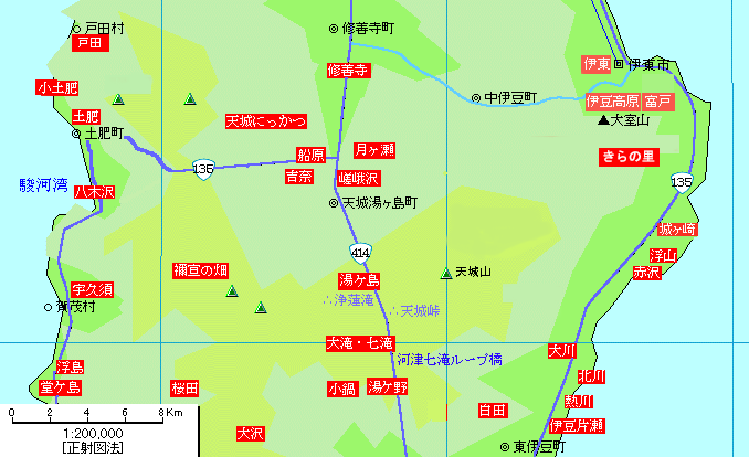中伊豆・天城方面温泉地図