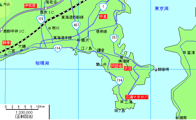 三浦半島方面温泉地図