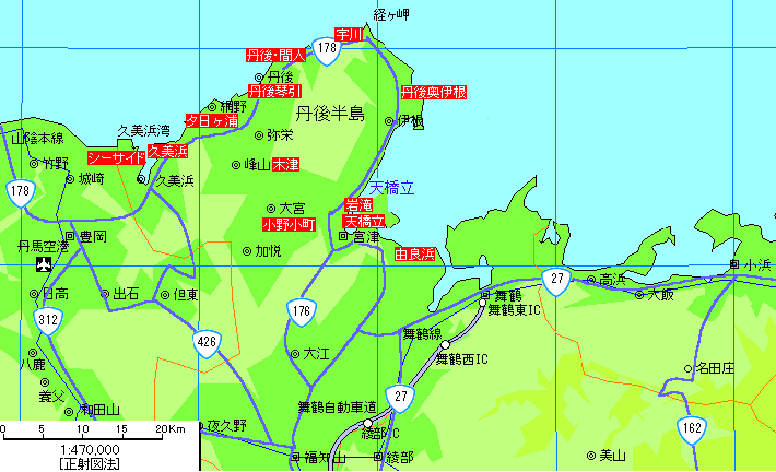 京都北部温泉地図