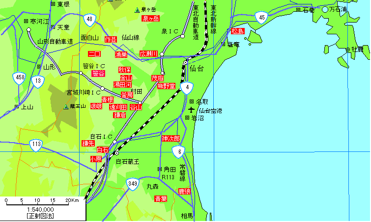 宮城南部温泉地図