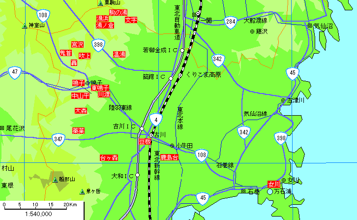 宮城北部温泉地図