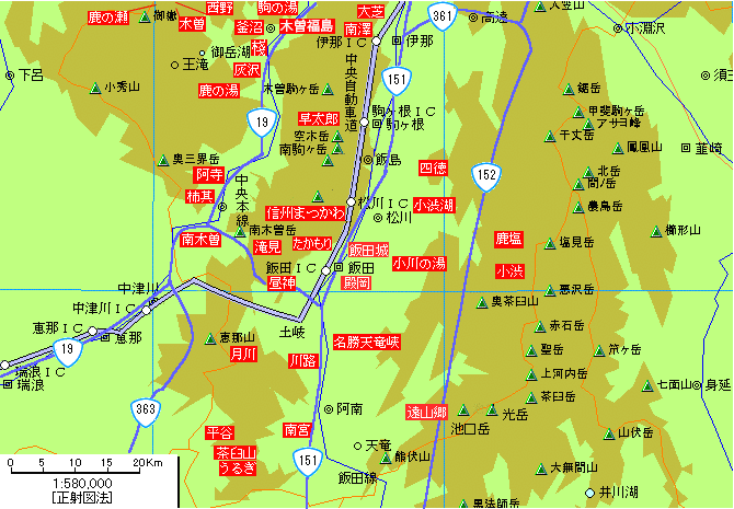 長野南部温泉地図