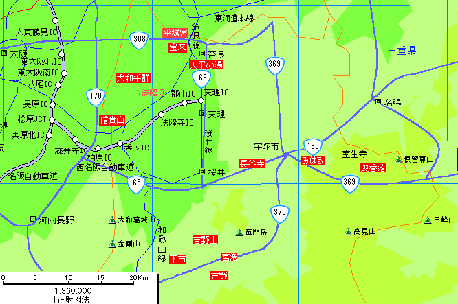 奈良北部温泉地図