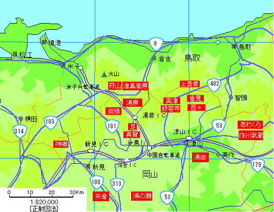 岡山北部温泉地図