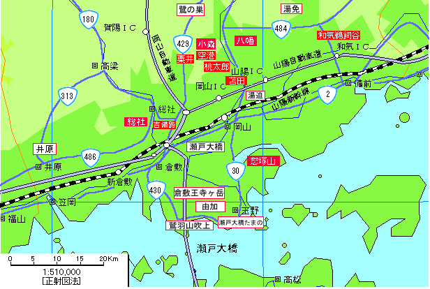 岡山南部温泉地図