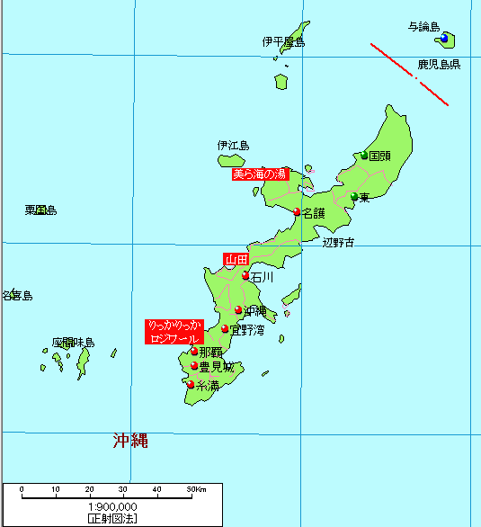  沖縄本島温泉地図