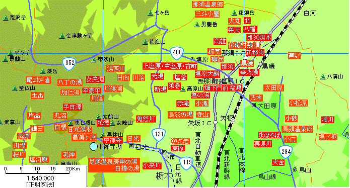 栃木北部温泉地図