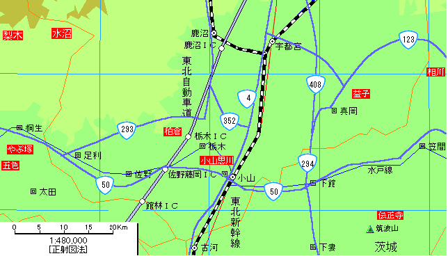 栃木南部温泉地図