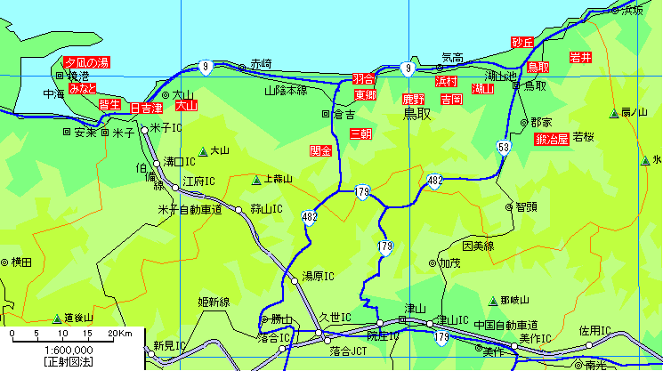 鳥取温泉地図