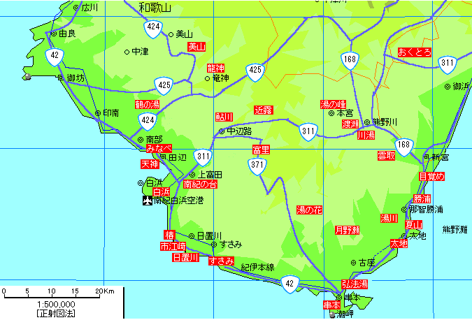 和歌山南部温泉地図