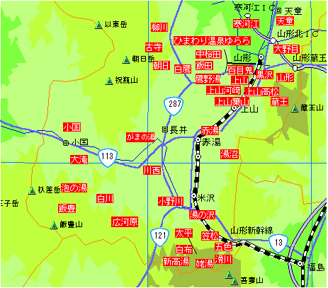 山形温泉地図 南部 上山 蔵王 米沢 心を癒す日本温泉ネットワーク